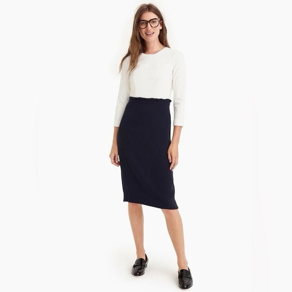 J Crew 365 Colorblock Midi Dress Ivory / Navy Size 4 Tall Business Casual Office - Picture 2 of 16